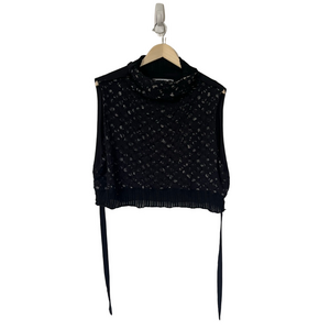 Art Point Designer Black Lace Sleeveless Cowl Neck Tank Top Cropped Layered Wool